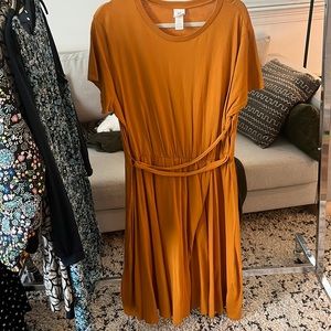 H&M mustard ankle length tee dress plus XL flare wrap new without tags